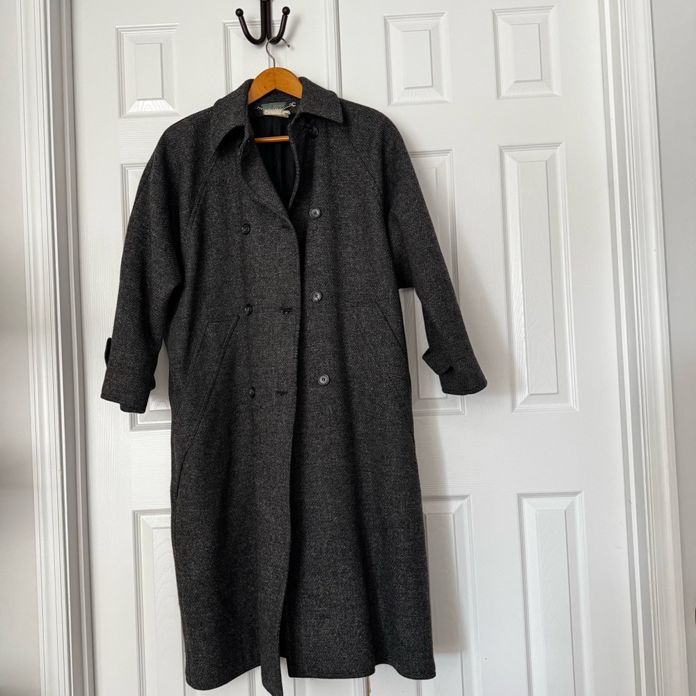 Harve Benard Charcoal Double-Breasted Trench Coat